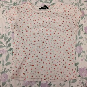 Forever 21 Size Small White And Pink Rose Floral Crop Top